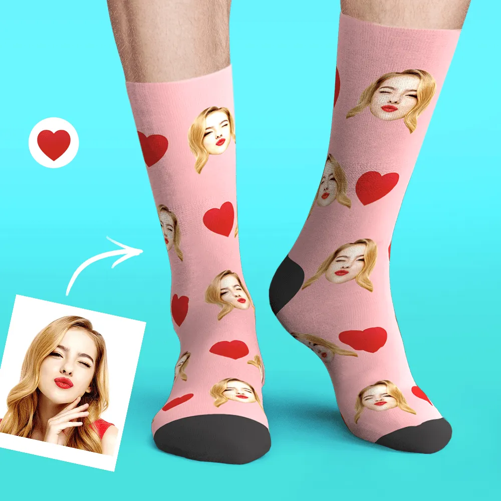 20% Off Custom Emoticons Face Socks 3D Preview Gifts for Her Love Heart 4 Colors
