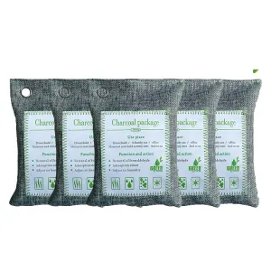 5PCS Air Purifying Bags Activated Bamboo Charcoal Freshener for Car, Home & Shoes 200g