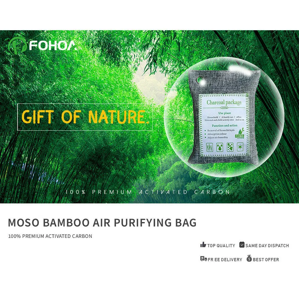 5PCS Air Purifying Bags Activated Bamboo Charcoal Freshener for Car, Home & Shoes 200g