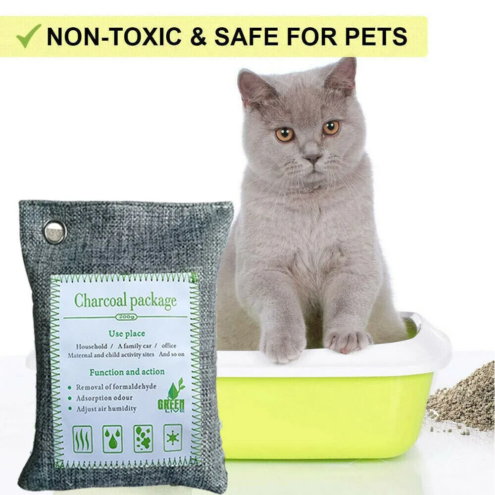 5PCS Air Purifying Bags Activated Bamboo Charcoal Freshener for Car, Home & Shoes 200g