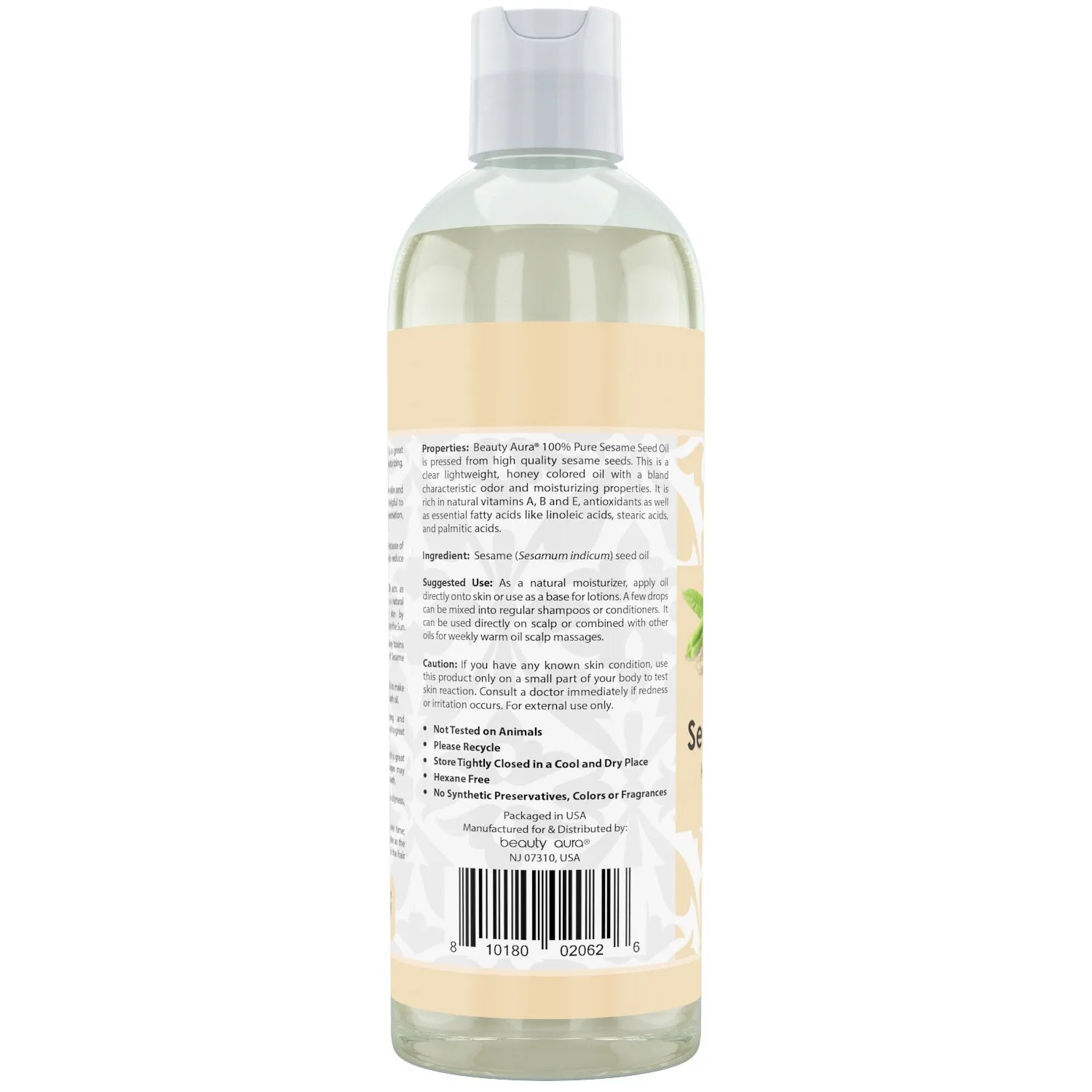 Beauty Aura Sesame Seed Oil | 16 Fl. Oz (473 ml) | Healing & Moisturizing