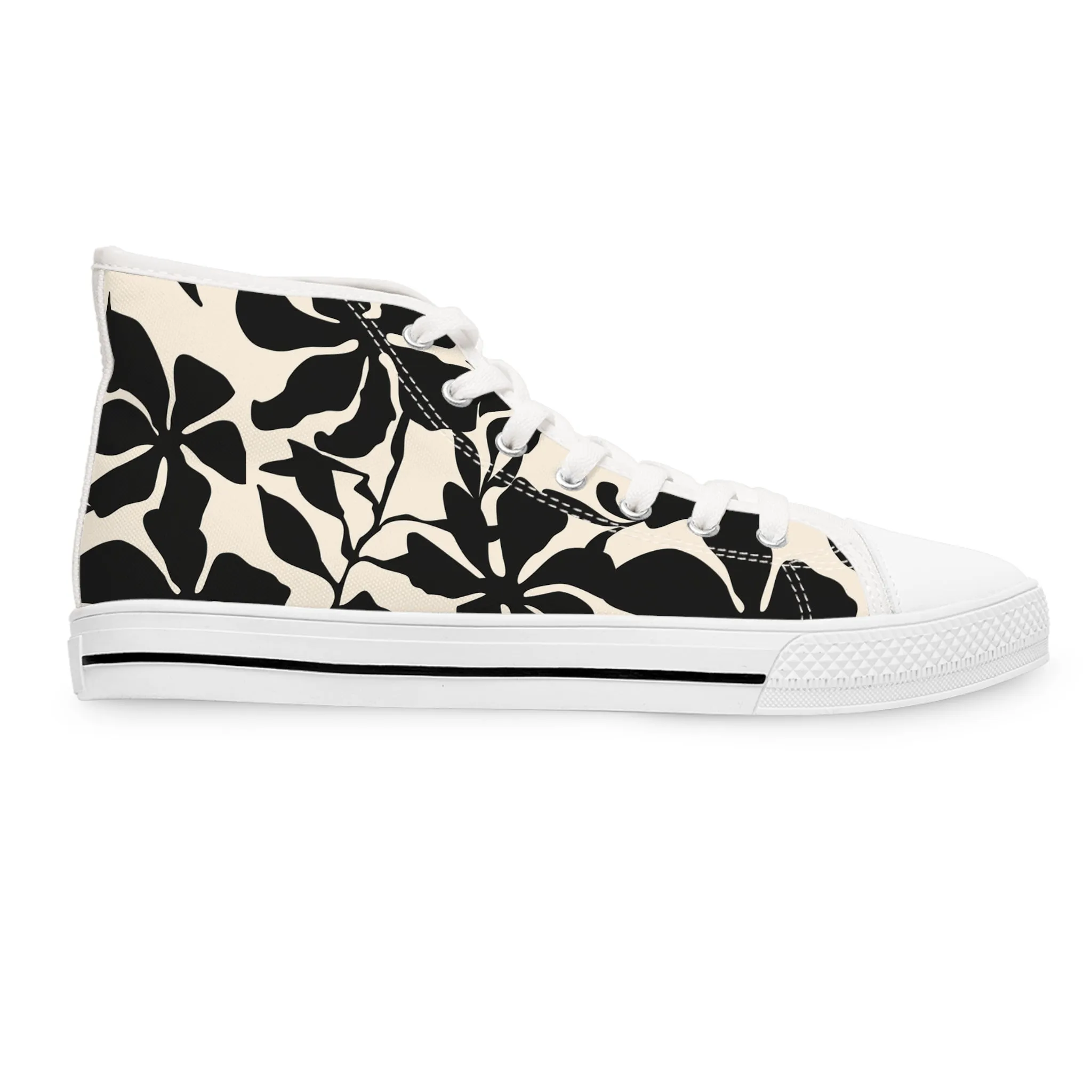 Black Floral Flowers Women's High Top Sneakers