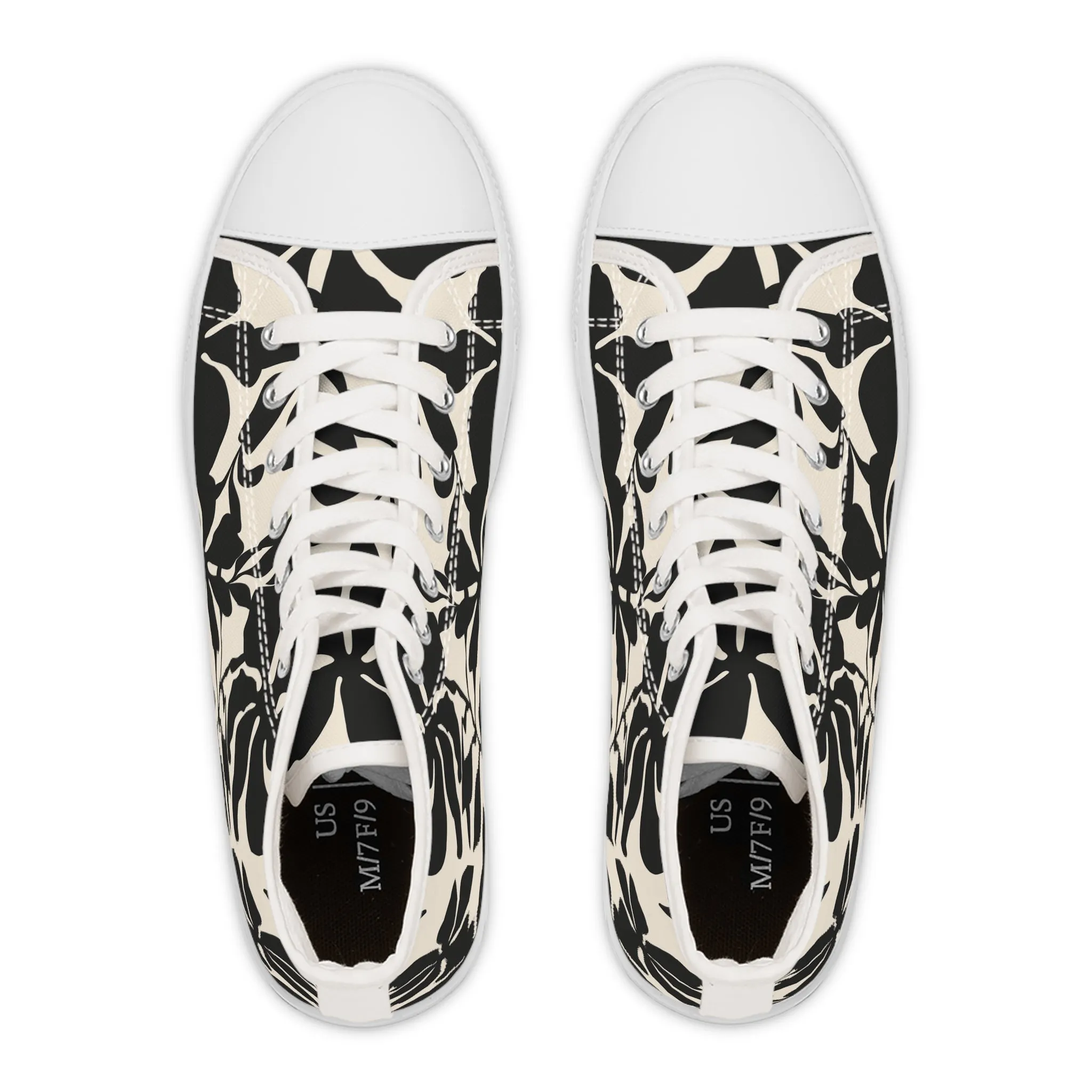 Black Floral Flowers Women's High Top Sneakers