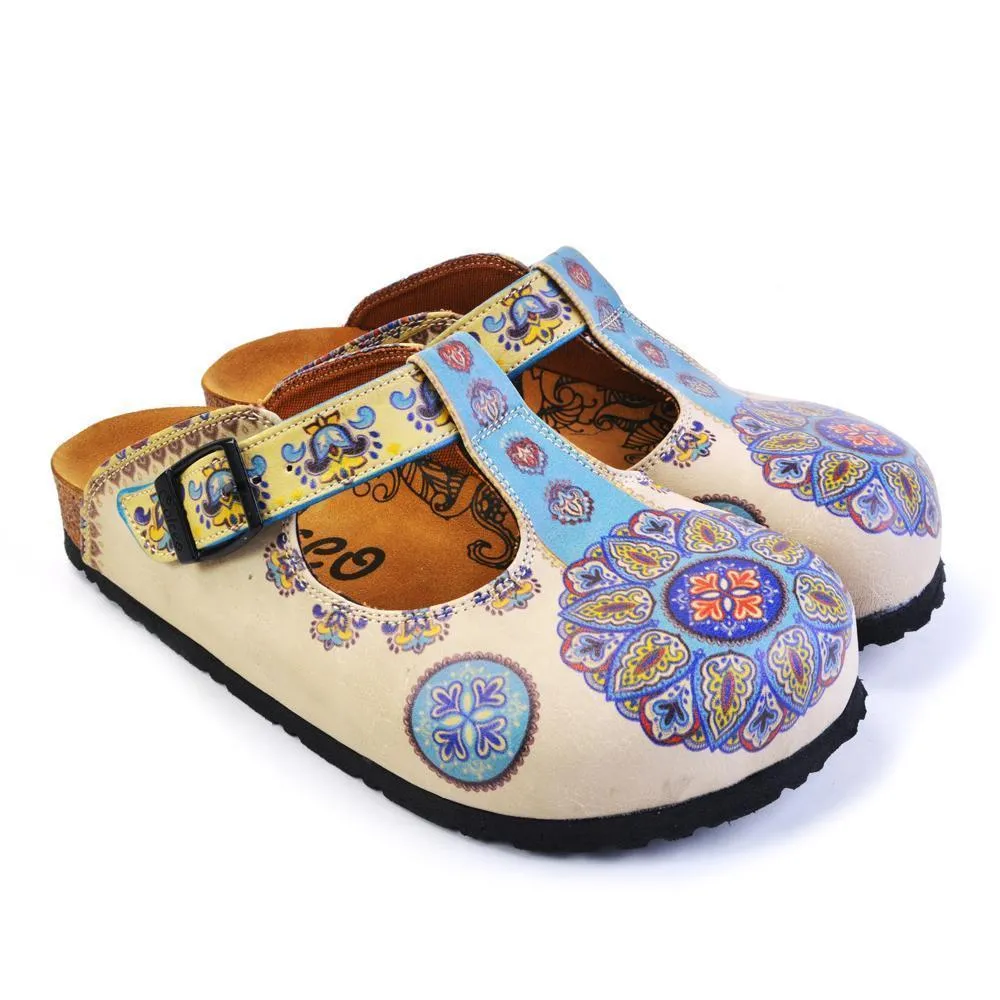 Blue & Beige Pattern Clogs CAL1503