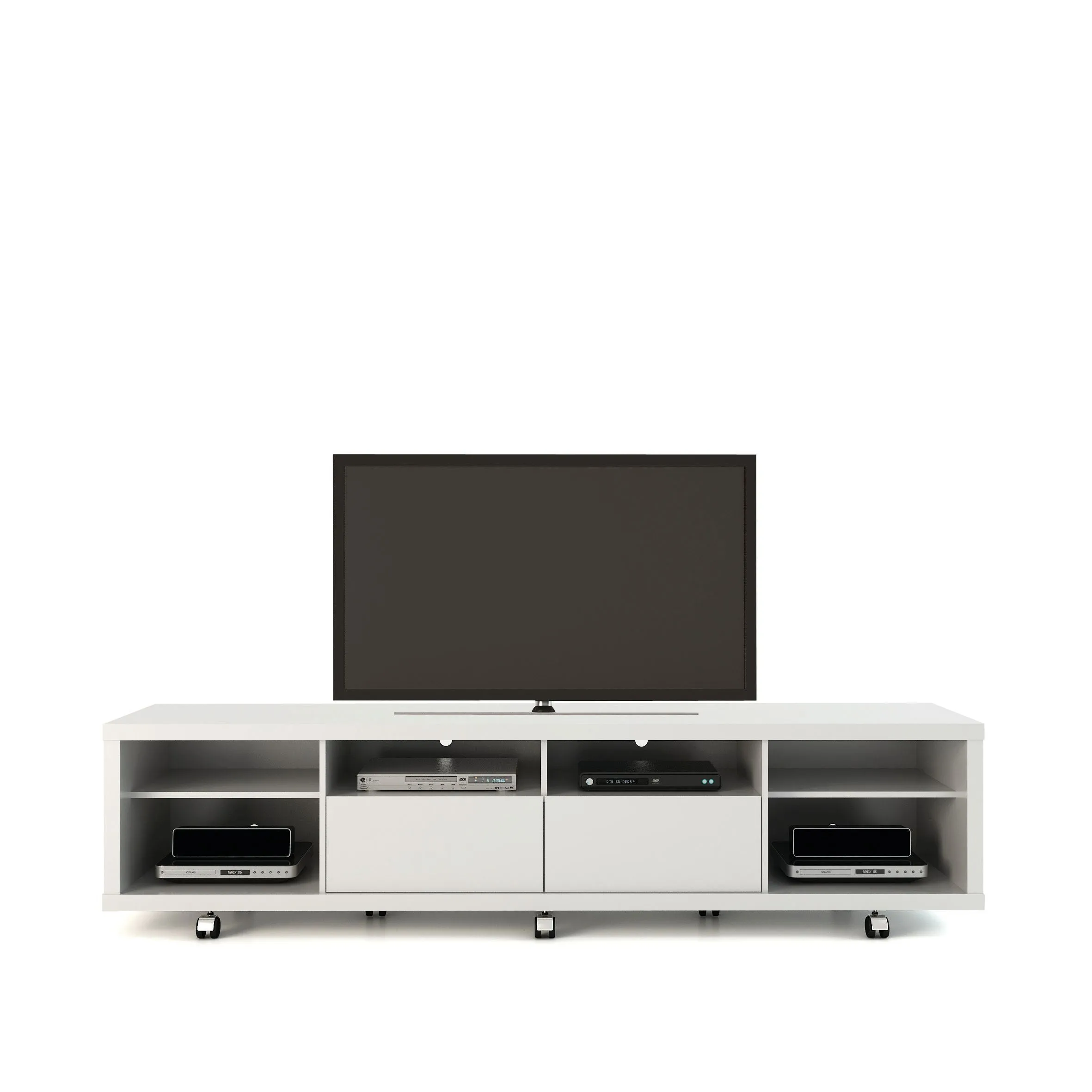 Cabrini TV Stand and Floating Wall TV Panel with LED Lights 2.2 in White Gloss