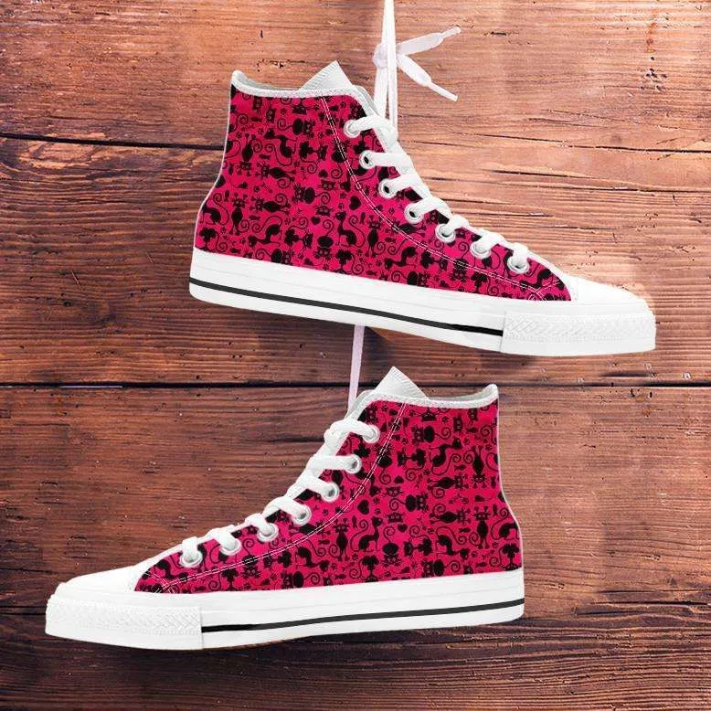 Cats in Pink Collage Canvas High Top Shoes Pink/White