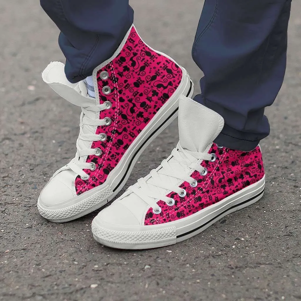 Cats in Pink Collage Canvas High Top Shoes Pink/White