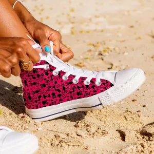 Cats in Pink Collage Canvas High Top Shoes Pink/White