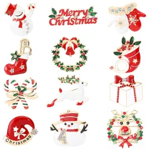 Christmas Brooch Pin Set 12Pcs