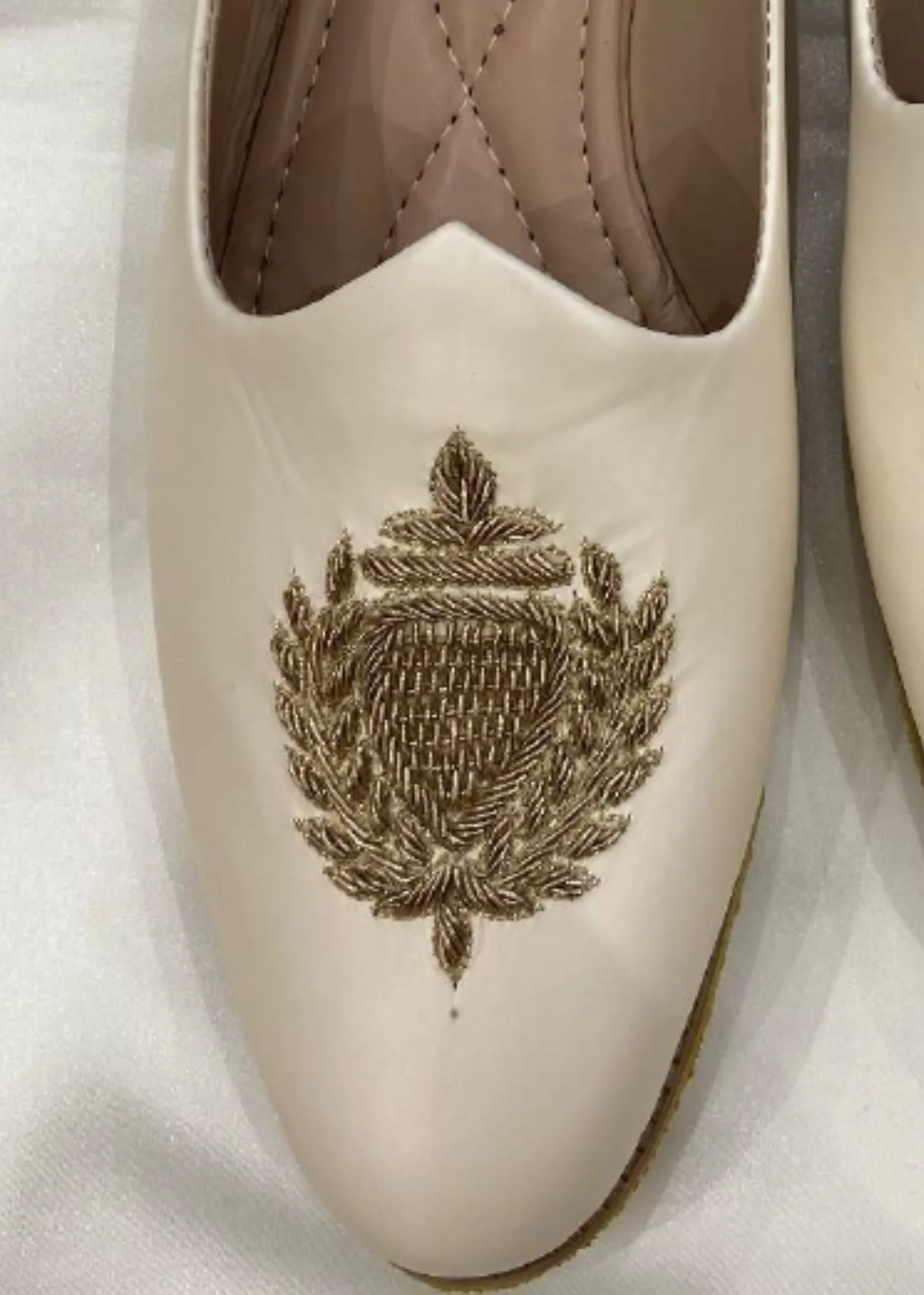 CREAM HAND WORK LEATHER  SHOES FOR MEN