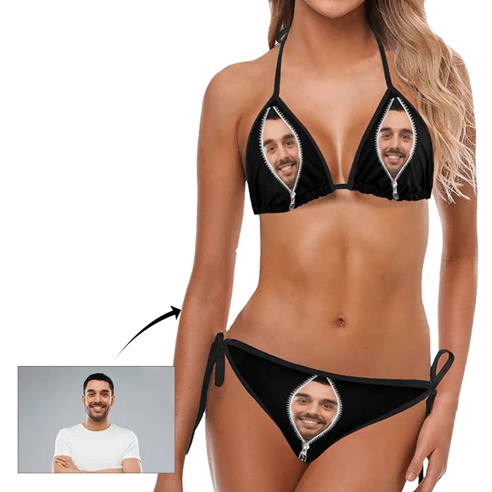 Custom Zipper Bikini Personalized Swimwear Photo Swimsuit Valentine's Day Gifts For Girlfriend