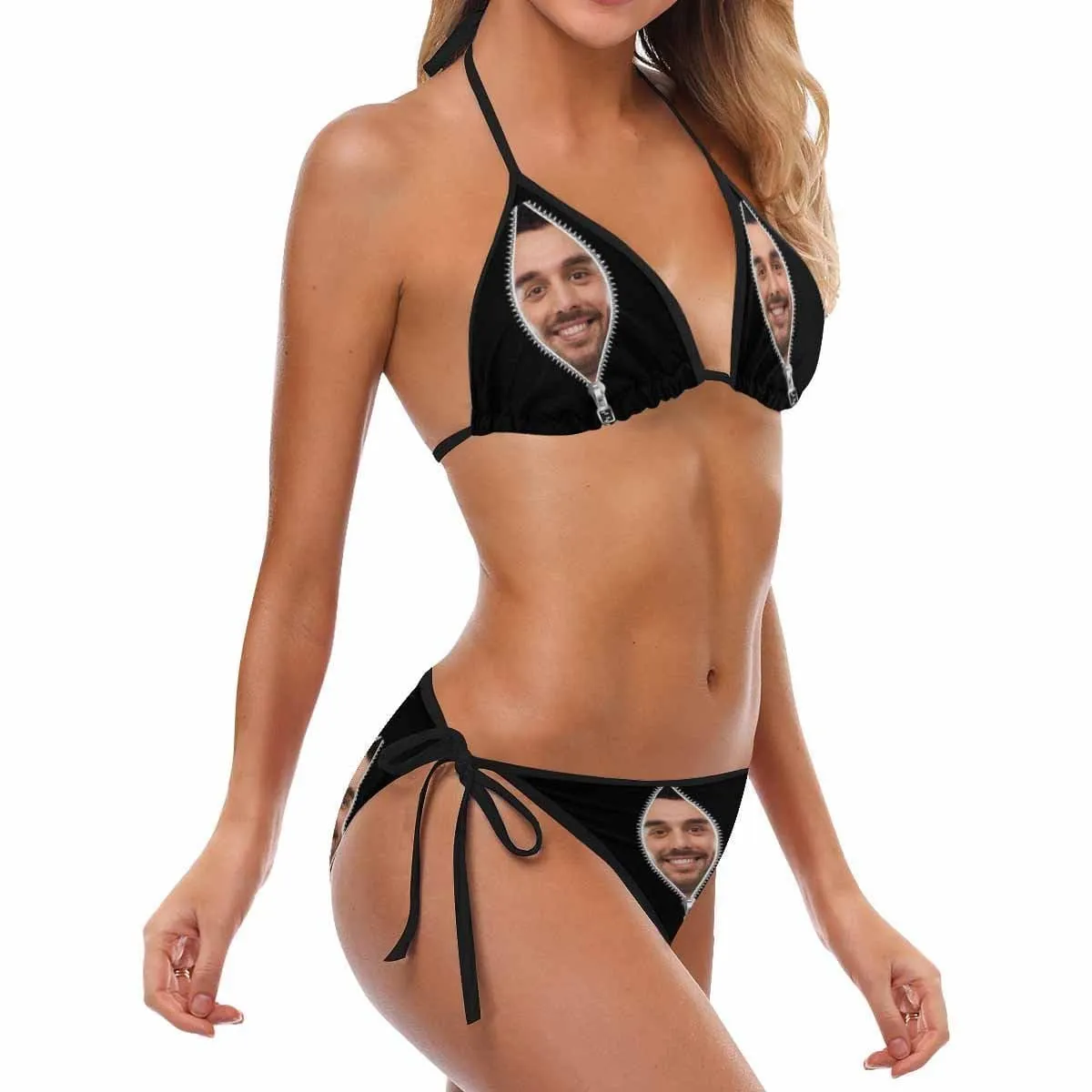 Custom Zipper Bikini Personalized Swimwear Photo Swimsuit Valentine's Day Gifts For Girlfriend
