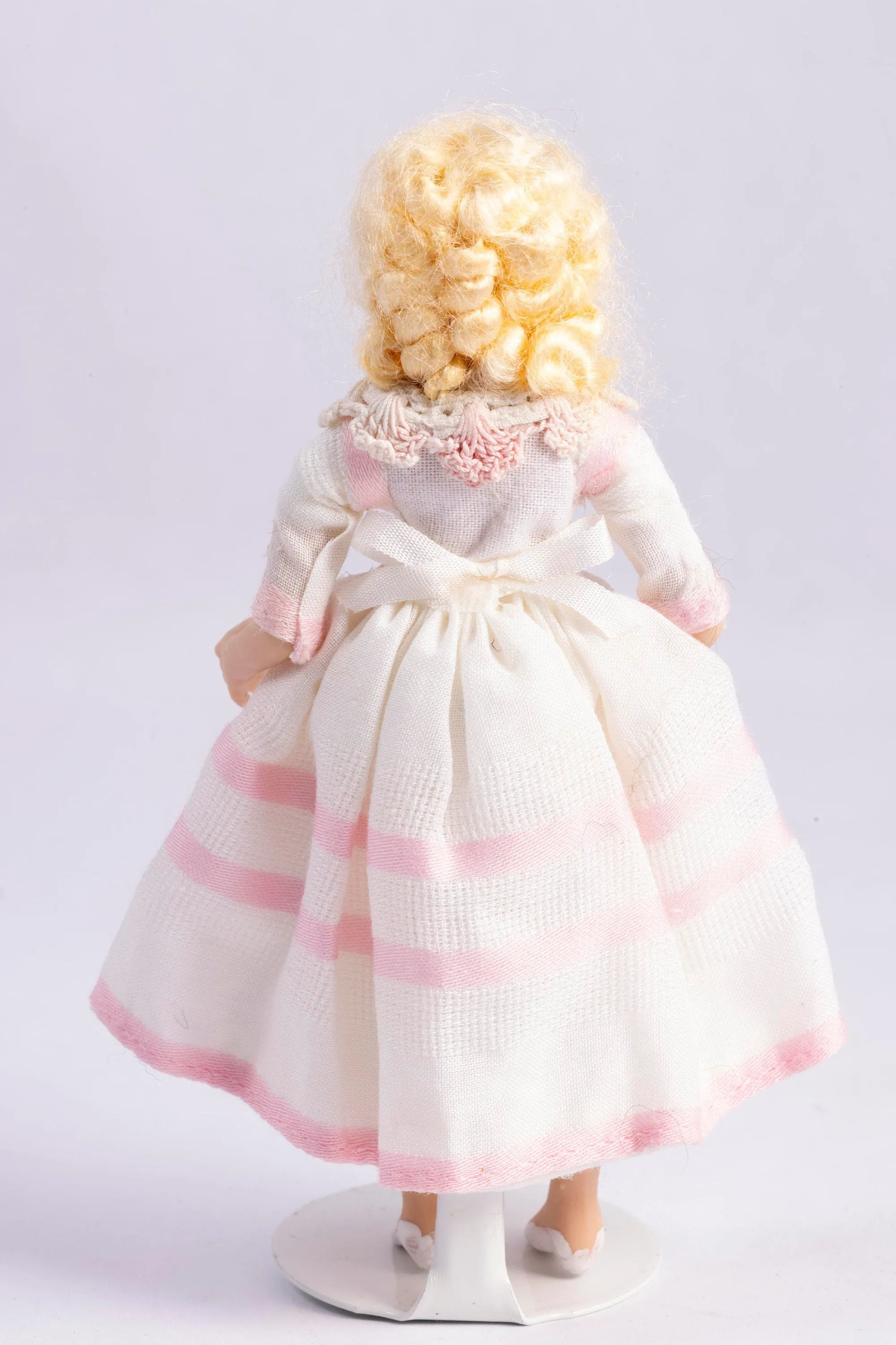 Dollhouse Miniature ~ Female Modern Doll in Pink & White Dress