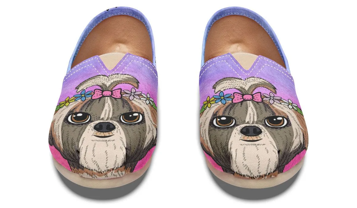 Fun Floral Shih Tzu Casual Shoes