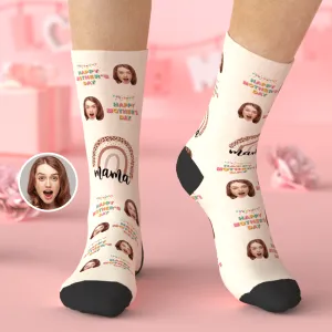 Happy Mother's Day Socks Face Sock with Name Gifts for Mum - Rainbow