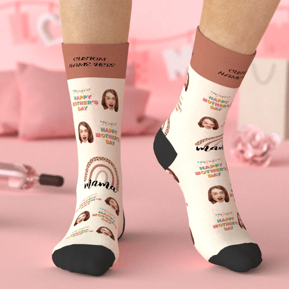 Happy Mother's Day Socks Face Sock with Name Gifts for Mum - Rainbow