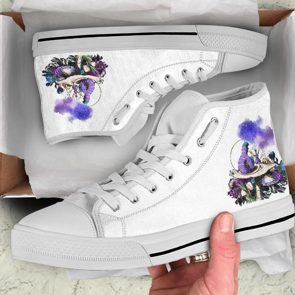 High Top Sneakers - Alice in Wonderland Gifts #21 White/Purple | Birthday Gifts, Gift Idea, Custom Sneakers Women, Custom Women's Sneakers