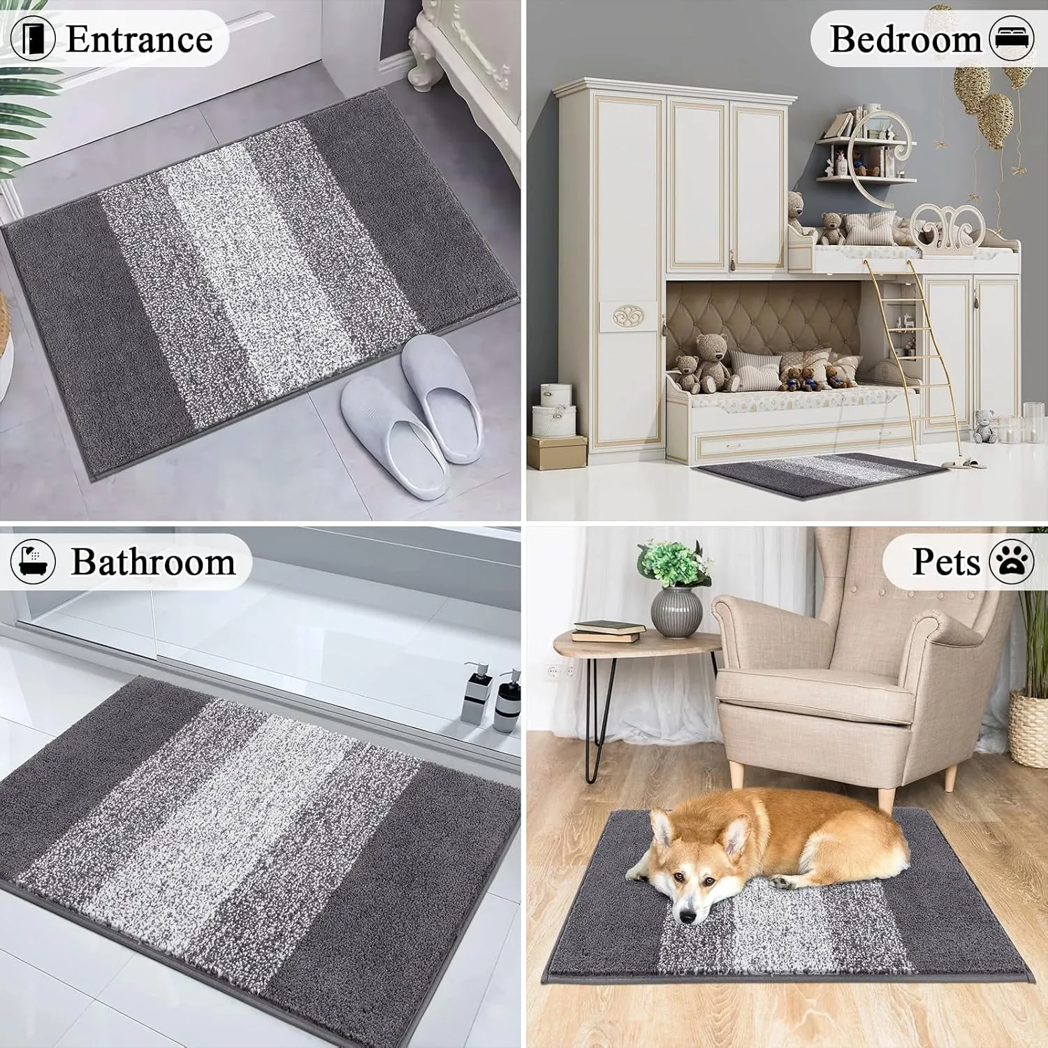 Indoor Doormat Entryway Door Rug, Non Slip Absorbent Mud Trapper Mat Inside Floor Mat, Washable Door Carpet for Entryway (20''x32'', Grey)