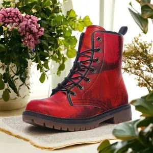 Inferno Red Vegan Combat Boots| UniqueGothic boots| Fashion Punk Boots| Colorful shoes| Goth Girl| Vintage Lace Up Boots for Women| Men