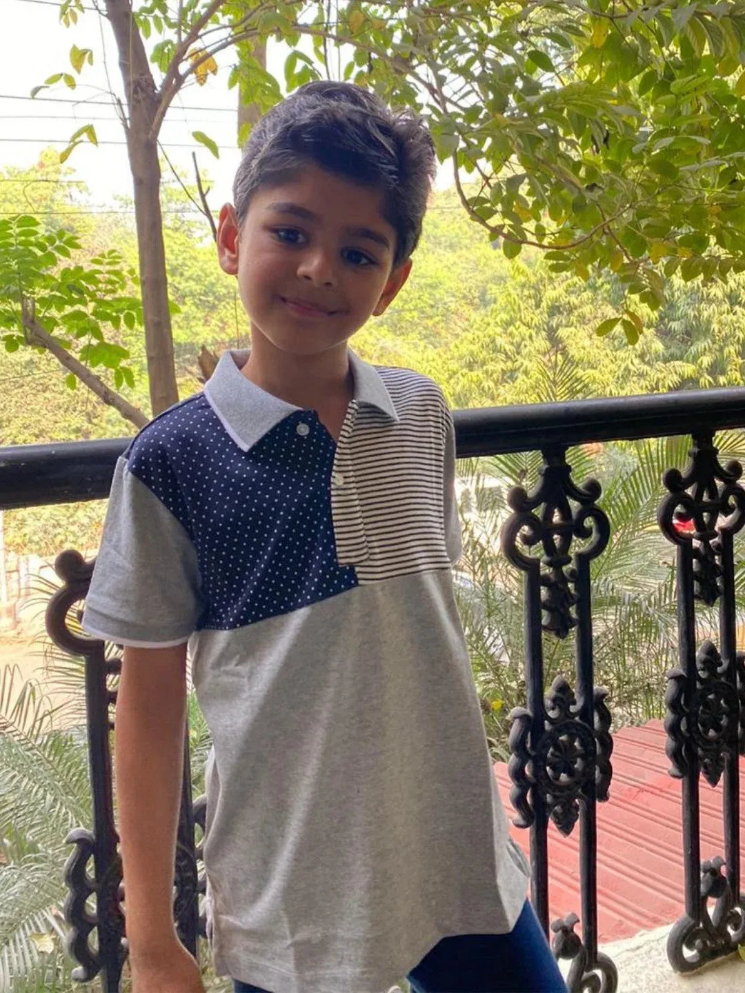 Kids Grey Cut and Sew Polo Cotton T-shirt