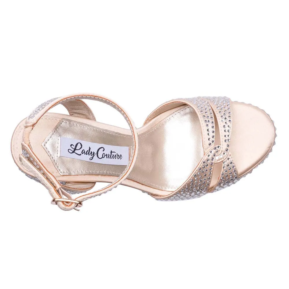 Lady Couture DOLL Champagne Rhinestone Platform Sandal with 4.5" Heel