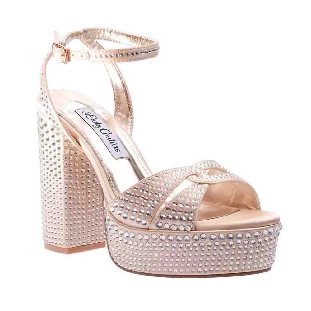 Lady Couture DOLL Champagne Rhinestone Platform Sandal with 4.5" Heel