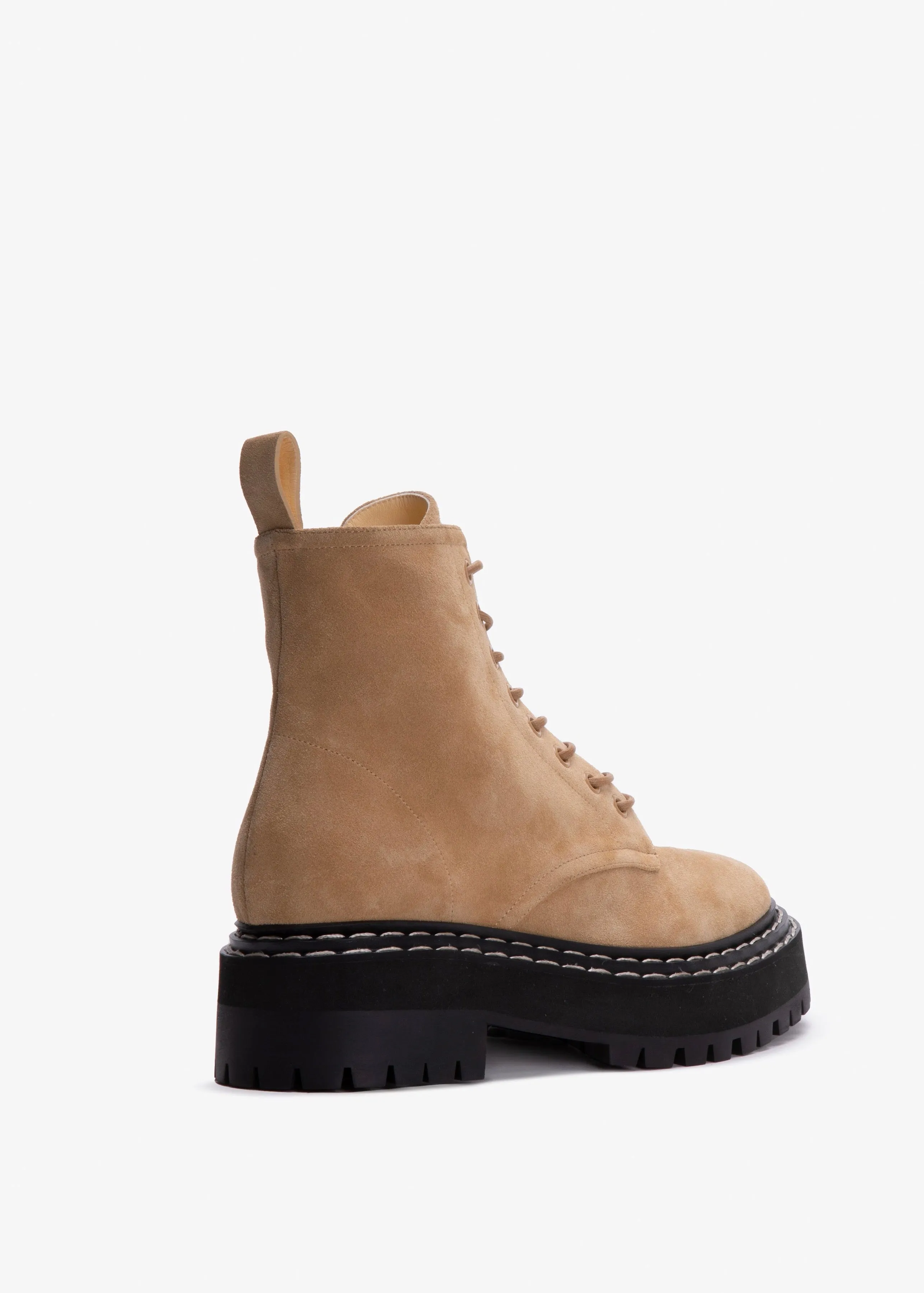 Lug Sole Lace Up Boots in Suede (Dark Beige)