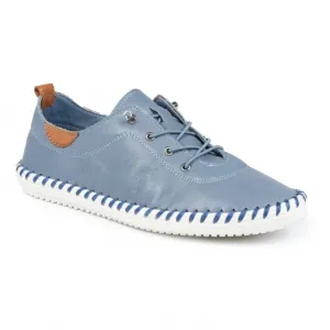 Lunar Plimsoll St Ives BLUE FLE030MB Soft Leather elasticated lace