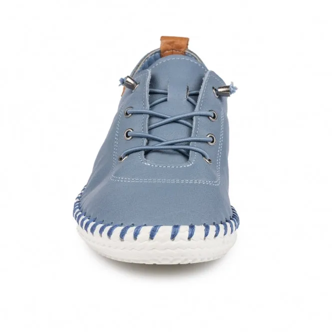 Lunar Plimsoll St Ives BLUE FLE030MB Soft Leather elasticated lace