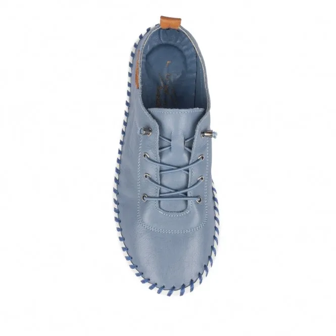 Lunar Plimsoll St Ives BLUE FLE030MB Soft Leather elasticated lace