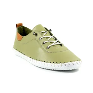Lunar Plimsoll St Ives KHAKI FLE030KK Soft Leather elasticated lace