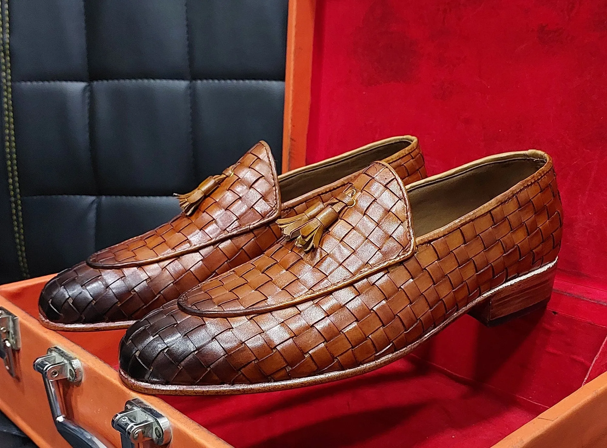 New Men's Handmade Formal Shoes  Brown Shaded  Leather Slip On Stylish Loafer Moccasin Shoes
