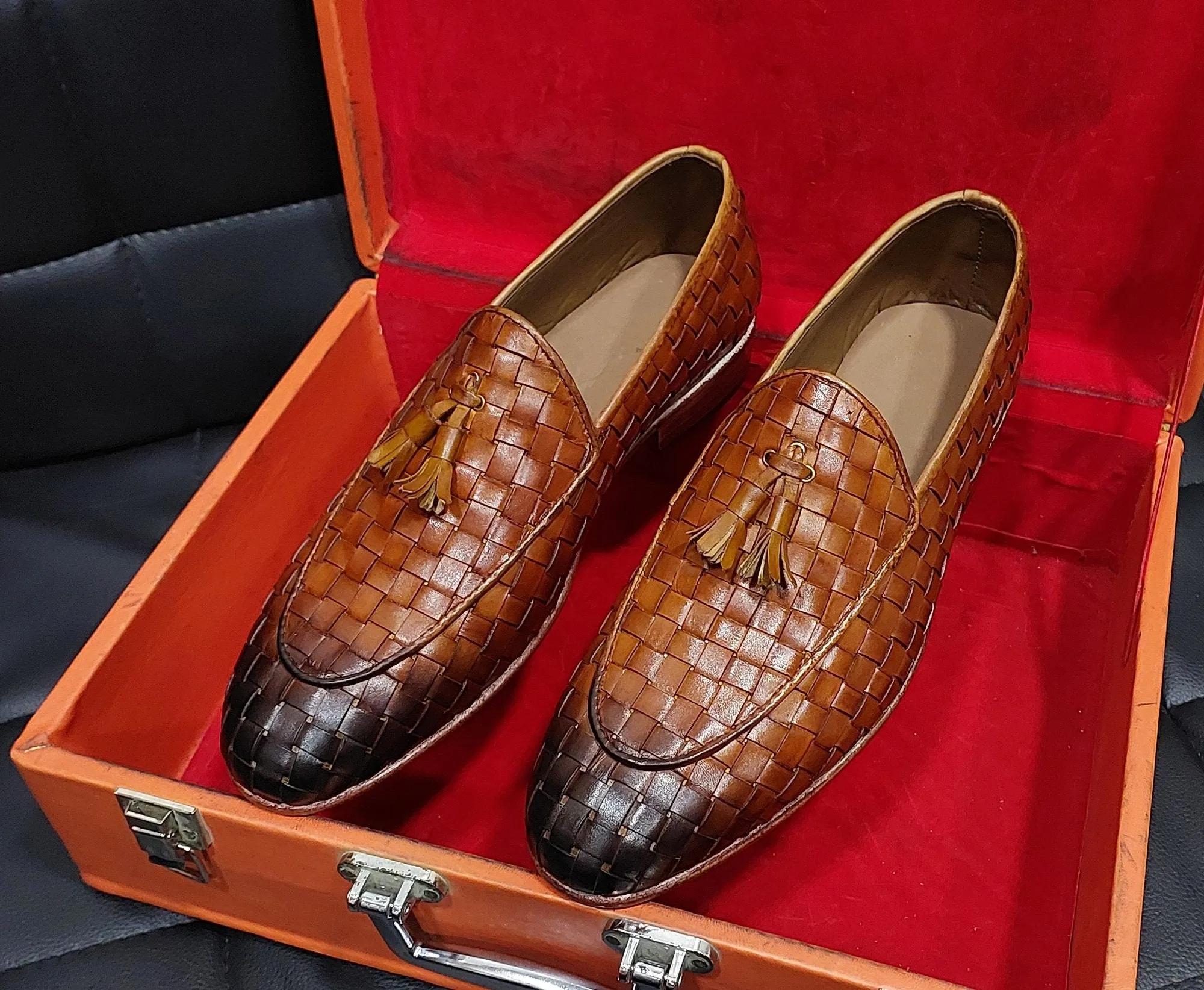 New Men's Handmade Formal Shoes  Brown Shaded  Leather Slip On Stylish Loafer Moccasin Shoes