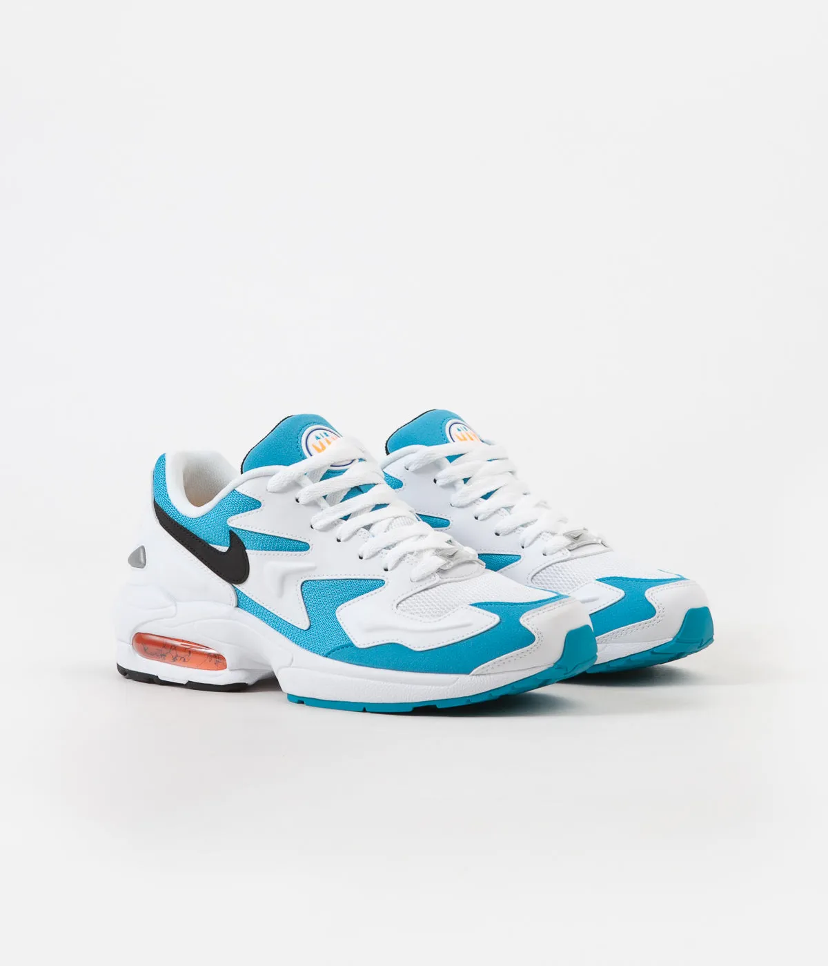Nike Air Max 2 Light Shoes - White / Black - Blue Lagoon - Laser Orange