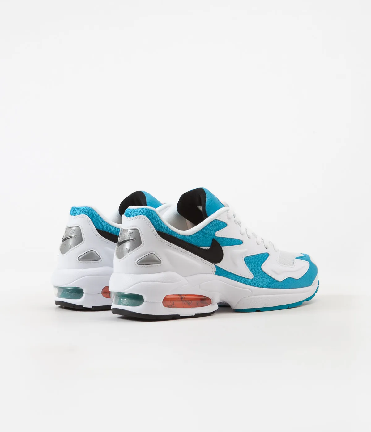 Nike Air Max 2 Light Shoes - White / Black - Blue Lagoon - Laser Orange