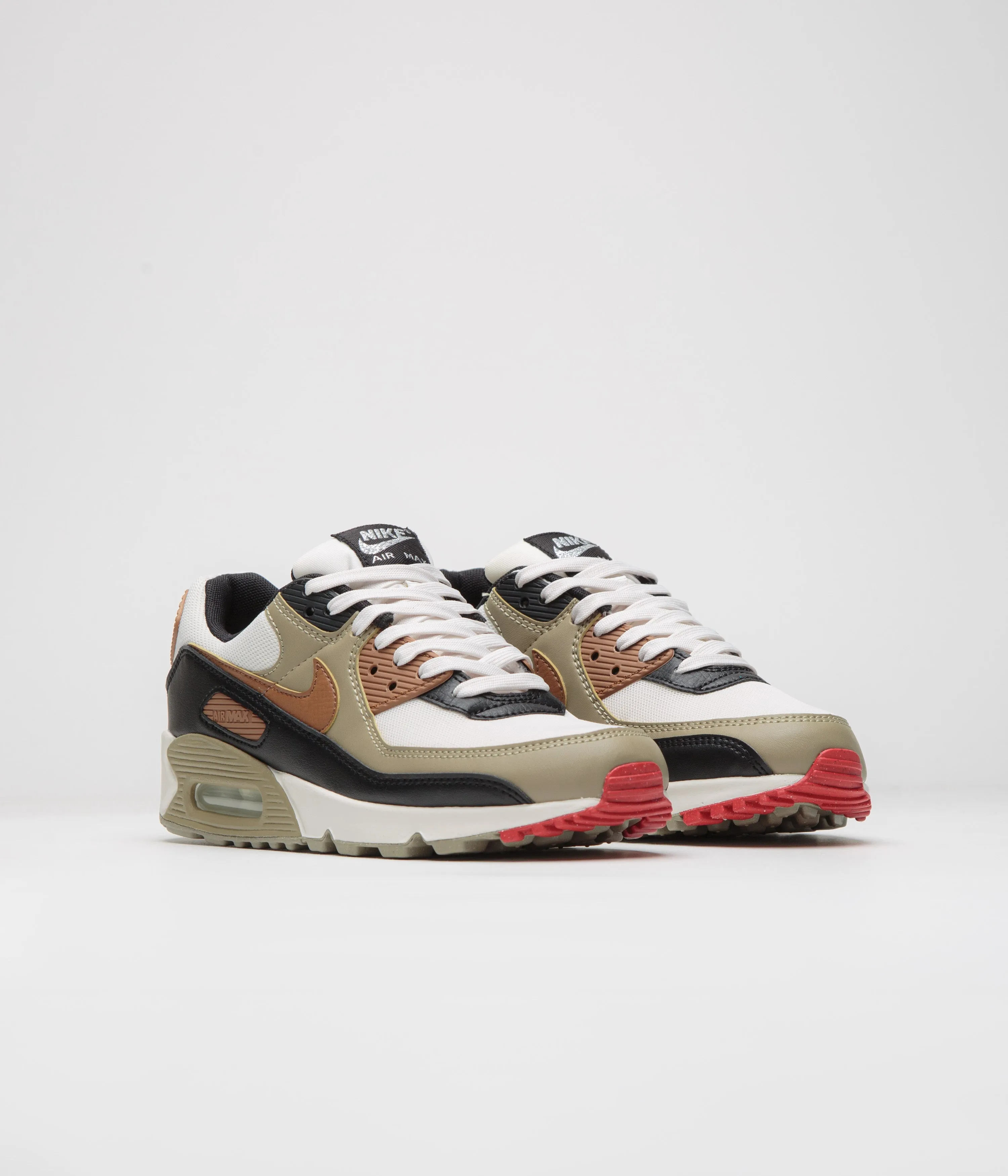 Nike Womens Air Max 90 Shoes - Phantom / Light British Tan - Black - Fire Red