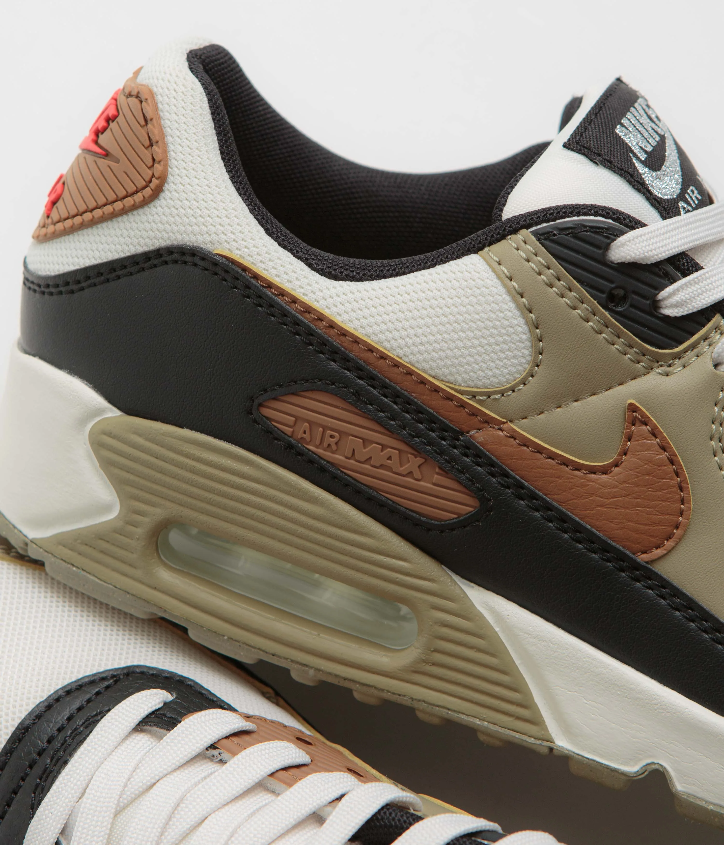 Nike Womens Air Max 90 Shoes - Phantom / Light British Tan - Black - Fire Red