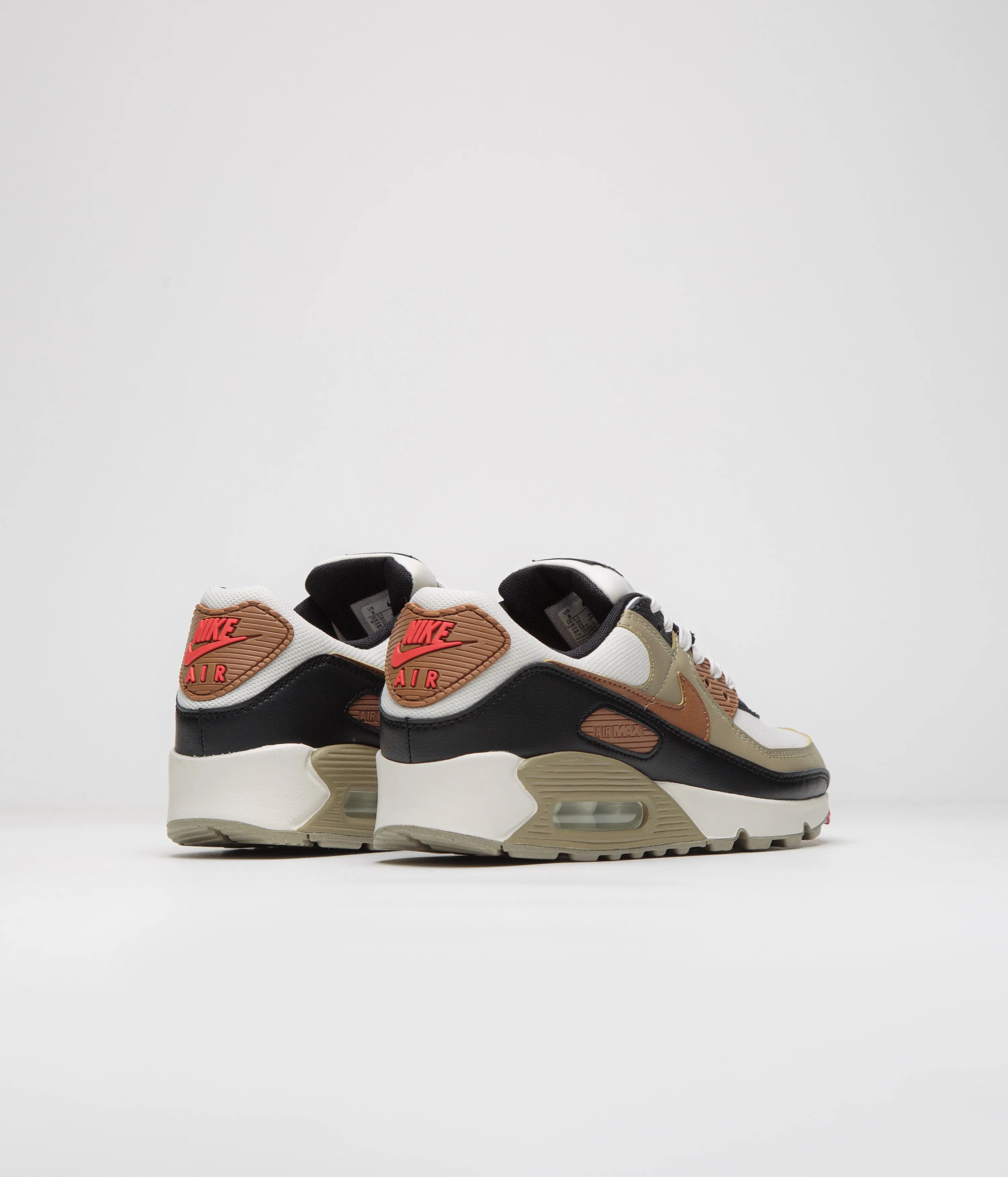 Nike Womens Air Max 90 Shoes - Phantom / Light British Tan - Black - Fire Red