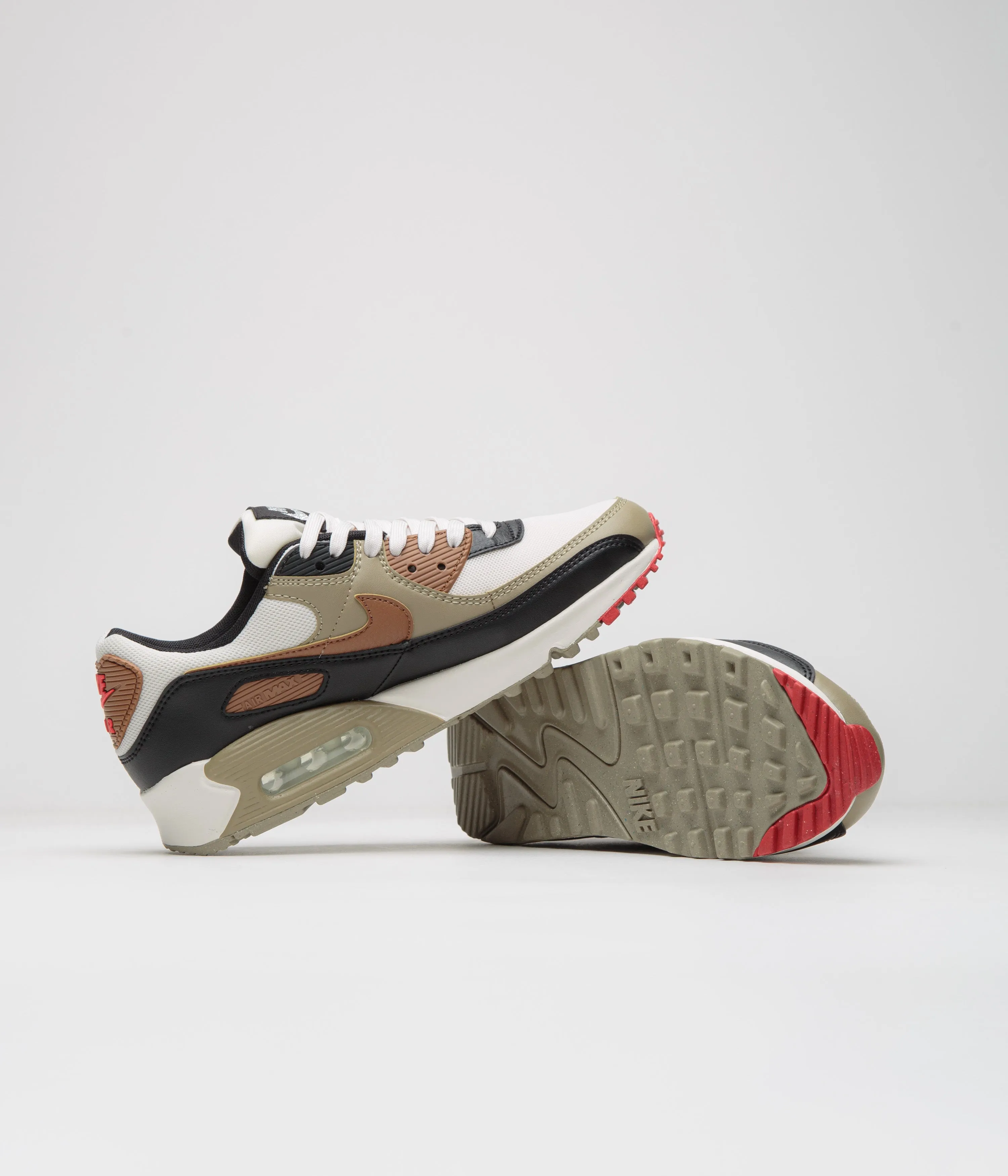 Nike Womens Air Max 90 Shoes - Phantom / Light British Tan - Black - Fire Red