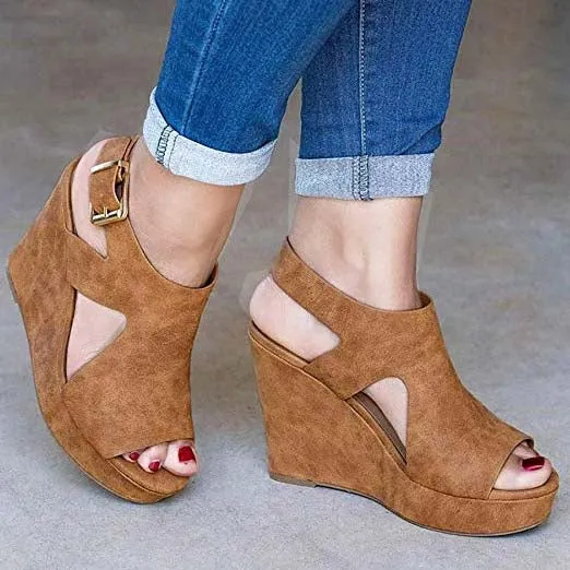 Platform Wedge Leather Low Heeled Sandals