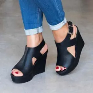 Platform Wedge Leather Low Heeled Sandals