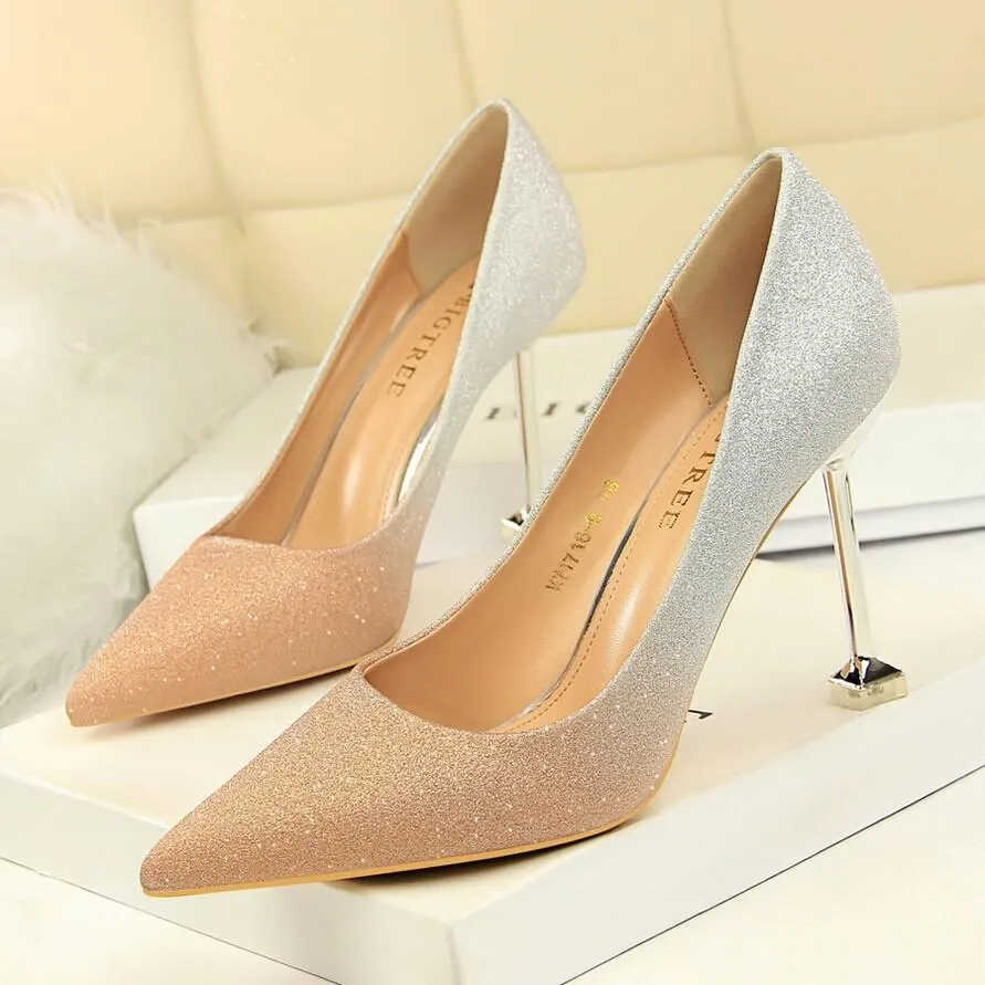 Point Toe Glitter Stiletto Kit Heel Pumps