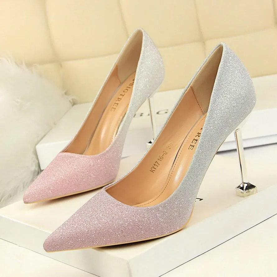 Point Toe Glitter Stiletto Kit Heel Pumps