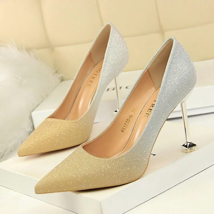 Point Toe Glitter Stiletto Kit Heel Pumps