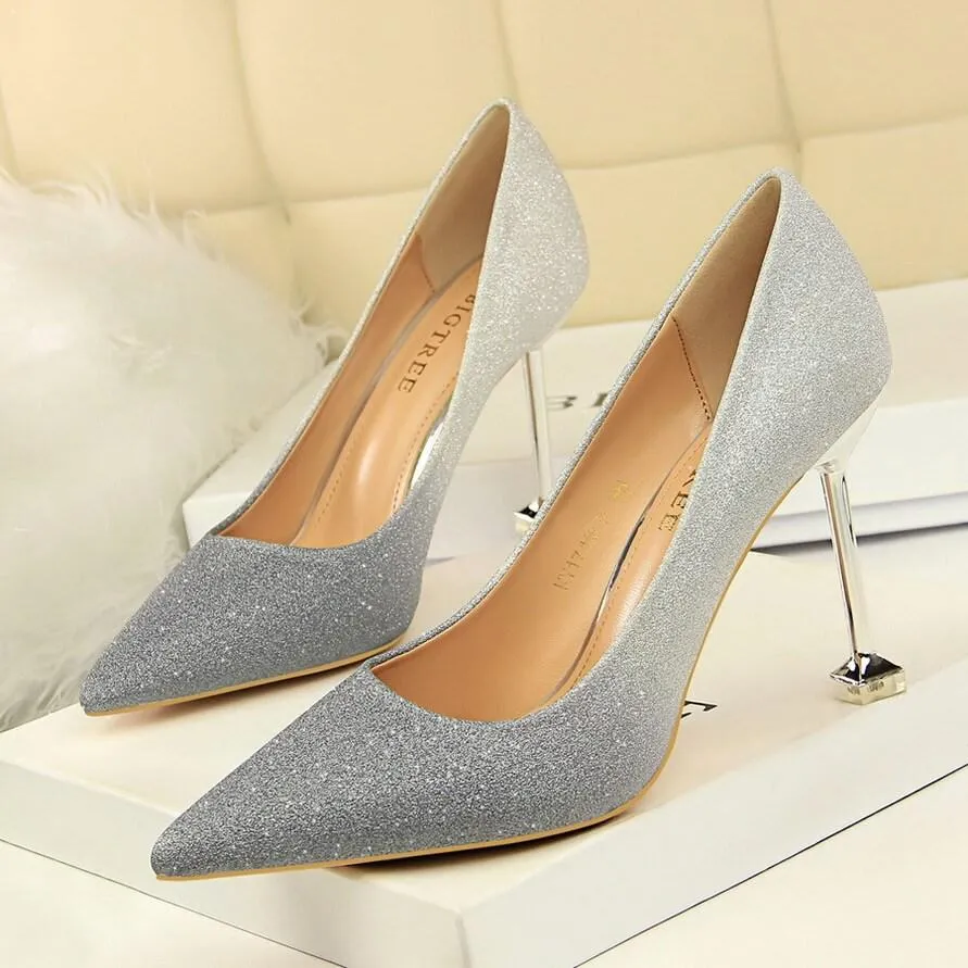Point Toe Glitter Stiletto Kit Heel Pumps