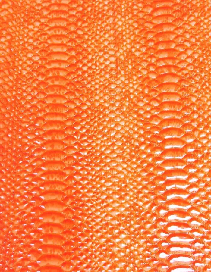 Shiny 3D Serpent Snake Embossed Vinyl Fabric / Crush Orange / By The Roll - 30 Yards