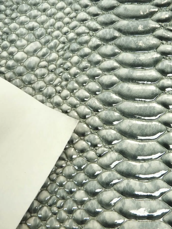 Shiny 3D Serpent Snake Embossed Vinyl Fabric / Natural Ivory / By The Roll - 30 Yards