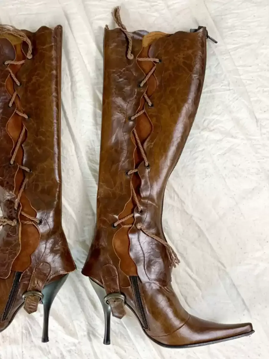 Vintage-Inspired Brown Fashion Boots with Tassels – High Heel Pointed Toe Ankle Boots